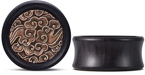 ERKUOO Lot de 2 écarteurs d'oreille évasés en bois d'ébène 0 g - 25 mm, 9/16=14mm, Bois, Grès