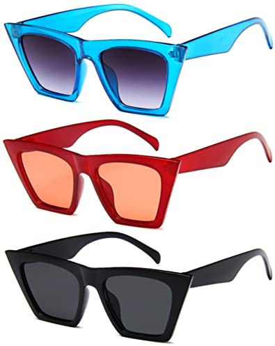 Unning Vintage Cateye Sonnenbrille Damen,Retro Quadratisch Katzenaugen Sonnenbrillen Trendy Mode Brille Set für Damen Frauen