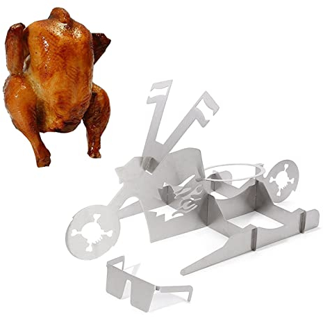 Jsleid Hühnerhalter für Grill, Tragbarer Hühnerständer für Bier, Beer Can Chicken Stand, Hähnchenhalter Grill Motorrad für Grills,Bier Hühnerbräter, Grillzubehör (Skelett)