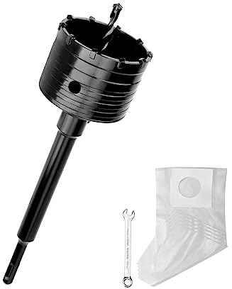 hsawbit 76 mm drill bit (XXL teeth) black set with 110 mm SDS plus extension and 4-edge pilot drill 8 x 110 mm, wall hole saw drill for masonry and concrete