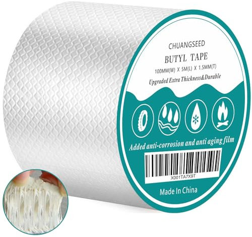 CHUANGSEED Nastro butilico 100 mm x 5 m, nastro adesivo ad alta temperatura,Nastro adesivo impermeabile in alluminio,Rifezione di perdite di copertura, restauro facciate,Butile in alluminio Nastro di