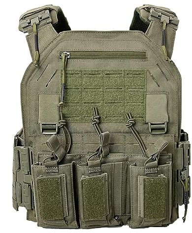 ULIONTAC Taktischer Plattenträger Taktische Weste 1000D Nylon mit 556 Magazintasche Leichte Schutzweste Schnellverschlusssystem MOLLE Kompatibler Plate Carrier für (Ranger Grün)