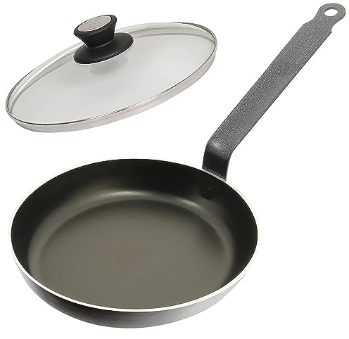 SKK große Gastro Pfanne Ø 28 cm & Glasdeckel mit Edelstahlrand - induktionsgeeignete flache Bratpfanne mit Keramik-Beschichtung