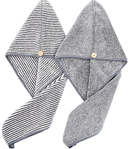 Heacoz Microfibre Hair Towel Wrap, Super Absorbent Hair Drying Towel (2pcs) | Reduces drying time and frizz while keeping hair soft, smooth and easy to manage.