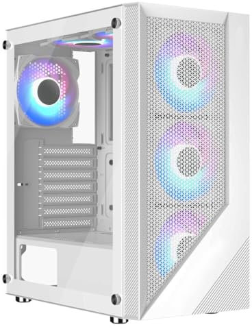 iONZ KZ10W MIDI Tower PC Gaming Case M/ATX - High Airflow Mesh with 6 x 120mm FRGB Fans | White
