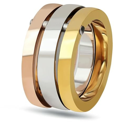 YAHOYA 3 Pièces Or Rose Couleur Argent Couleur Titane Anneaux en Acier pour Femmes Bijoux Anniversaire Bague Ensemble
