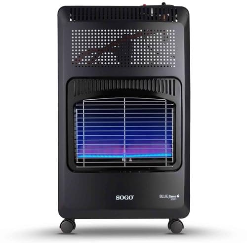 Sogo Estufa de Gas Butano Llama Azul Plegable para Almacenamiento - Estufa de Gas Butano 2 Potencias con Triple Sistema de Seguridad y 5 Ruedas – Estufa Llama Azul Bombonas 13Kg - 3500W Potencia
