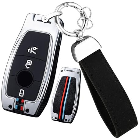ontto Schlüsseletui passend für Benz Schlüsselanhänger für AMG A220 CLS Klasse E-Klasse E63S GLE 350, 3 Knöpfe, silberfarben, Medium