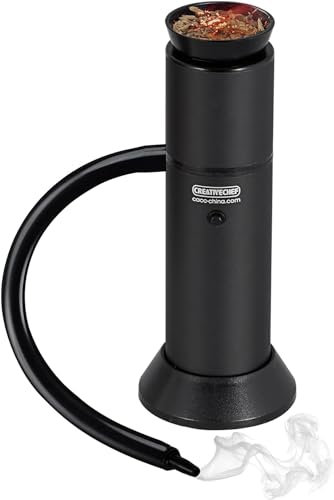 CREATIVECHEF SG16B Pistolet à fumée portable pour aliments et cocktails – Infuseur à fumer en alliage d'aluminium avec copeaux de bois, 16 x 6,6 cm, noir