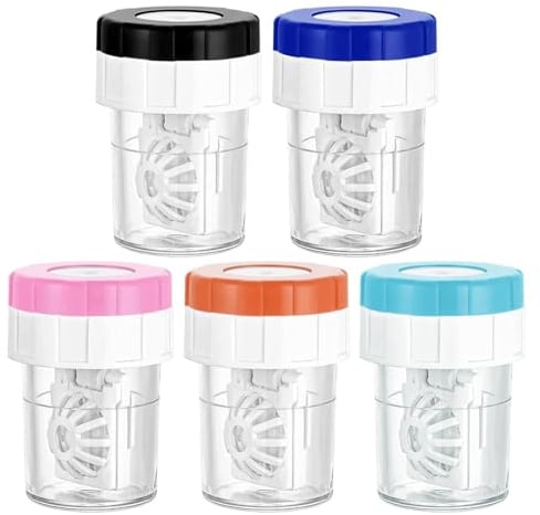 YOYEAH Pack of 5 Contact Lens Containers, Lens Case, Contact Lens Storage and Cleaning Machine, Contact Lens Container for Daily Use, Portable and Durable, Black, pink, blue, orange and green