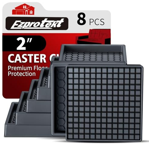 Furniture Coasters - 2x2 Non Slip Furniture Pads for Hardwoods Floors, 8 PCS Square Rubber Non Skid Furniture Caster Cups, Anti Slide Furniture Feet Floor Protectors for Bed Couch Stoppers (Black)