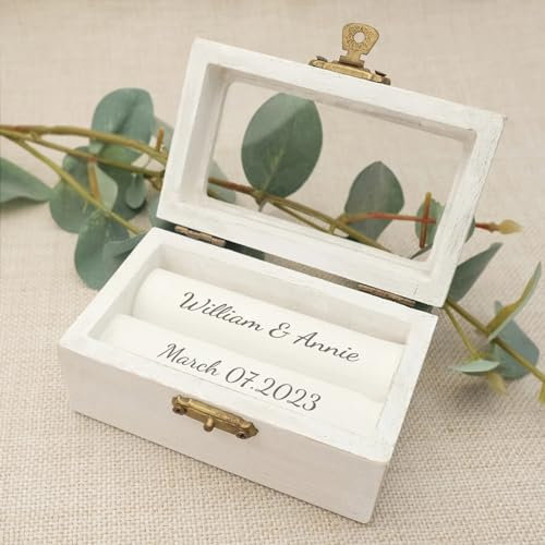 WOMB Scatola per fedi nuziali, scatola per anelli di fidanzamento, porta anelli, bianca (data del nome, 10 cm x 6 cm x 5 cm)