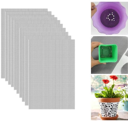 LOMYLM 10pcs Flower Pot Mesh Pads, 20 * 30cm Rectangular Bonsai Pot Mesh Drainage Plant Pot Bottom Liner Mesh Pads Preventing Soil Leak for Gardening Plant Potting (Grey)