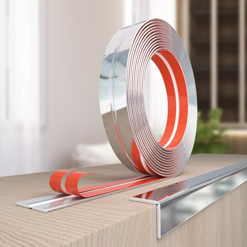Abziehen und Aufkleben, Wandeckenschutz, flexible Formleiste für Fliesen- und Wandkanten, Möbelschutz und Dekoration, 3 m x 4 cm, Silber