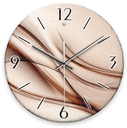 Kreative Feder Wanduhr „Brown Line“ aus Stein (Keramik) in Schiefer-Optik; Durchmesser 30cm; mit leisem Uhrwerk (Brown Line, leises Funkuhrwerk)