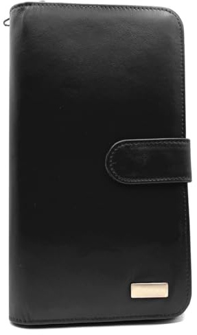 Charmoni - Porte chéquier Talon en Haut - Portefeuille Blocage Anti RFID - Porte Carte Monnaie - Tout en Un - Cuir Vachette - Femme Homme (Noir)