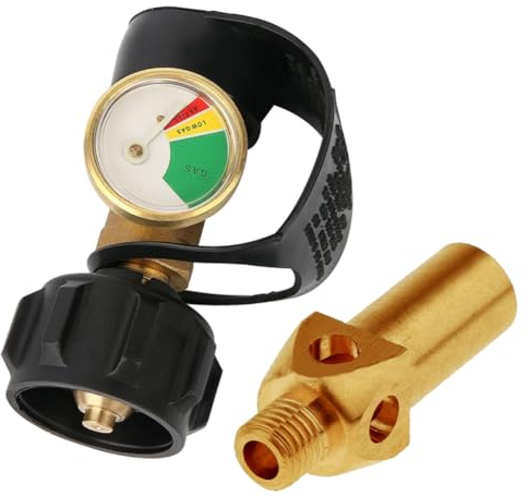 ZOMTTAR Indicateur de Niveau de Jauge de Réservoir de Propane, Détecteur de Fuite, Manomètre de Gaz pour Camping-Car, avec Buse Minière de Connexion de Type 1