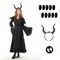ASSUGO Maleficent Kostüm Damen, Halloween Kleid, Enthält Schwarzes Kleid, Hörner, Falsche Nägel Und Elfenohren, Für Halloween Partys, Karneval (XL)