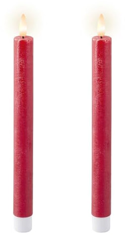 Lumineo LED Spitzkerze Wachs weihnachtsrot/warmes Weiss 24,5cm Set2
