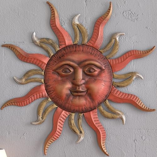 MOCOME 78,7 cm große Metall-Sonnen-Wanddekoration für den Außenbereich, Sonnenkunst-Wanddekoration, große Metall-Sonnen-Wandkunst für drinnen und draußen, Sonnen-Wanddekoration zum Aufhängen für