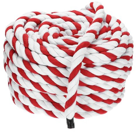 PATIKIL 1 Inch x 100 Feet Natural Twisted Cotton Rope 3 Strand Strong Thick Cotton Rope Tug of War Rope for Railings Crafts Games Home Decor, Red White
