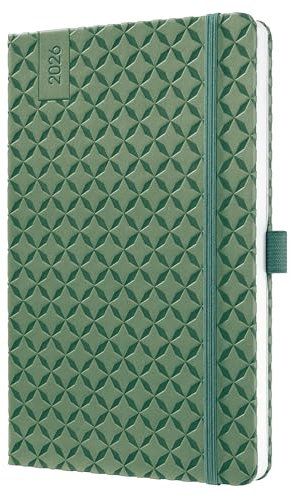 SIGEL J6135 Wochenkalender 2026 A5 grün, Hardcover, Gummiband, Stiftschlaufe, Einstecktasche, 174 Seiten, Buchkalender, Terminplaner Kalenderbuch Jolie