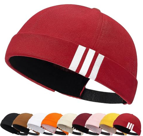 Enwokran Brimless Docker Cap Baumwolle Verstellbar Beanie UV-Schutz Seemannsmütze Hafenmütze Street Casual Matrosenmütze Schädeldecke Mütze (Rot)