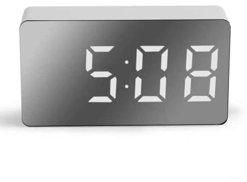 ZYWUOY Mini-LED-Spiegeluhr, elektronische digitale Auto-Uhr, Reisewecker, tragbar, mehrfarbige Schriftuhr, leiser Betrieb (weiß)