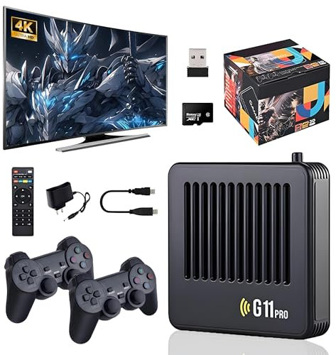 HKOORLAMULS G11pro gamebox hd game stick tv console 128GB 40000 Games,Plug and Play Video Games,2.4G Wireless controller retro gamer pro,Black,Emuelec4.3 (128G)