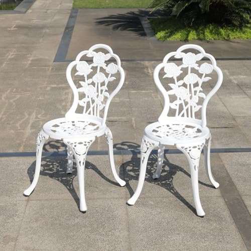 TangXiaoQi Gartenstühle aus Aluminiumguss, 2er Set, Rosendesign, Antiker Stil (Rose Stuhl weiß)
