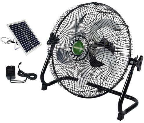 MZQMK Solar Battery Operated Fan,16 Inch Portable Solar Powered Fan,Rechargeable Floor Fan, Quiet Operation For Camping, Greenhouse, Home, Outdoor, And Summer Use(Black)