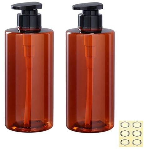 Apstaqeoo 2Pcs 500ml/17oz Empty Pump Bottle Dispensers - Refillable Plastic Shampoo Bottle Hand & Dish Soap Dispenser with pump, Lotion Shower Gel Storage Container Toiletries Liquid Dispenser (Brown)