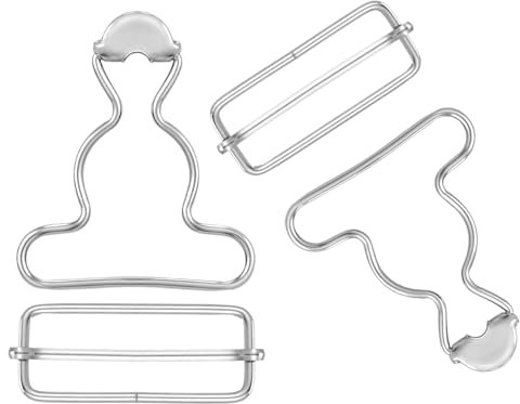 2Pairs Overall Buckles Replacement, Metal No Sew-Overall Clasp Replacement, Adjustable Dungaree Suspender Clips with Rectangle Buckle, Silver-Overall Hooks Overall Buckles for Jeans Straps Hardware