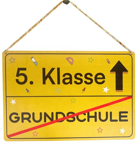 Ortsschild zur Einschulung von der Grundschule in die 5. Klasse Holzschild | 20 * 30cm Gymnasium Einschulung Schild Schulanfang Schulstart Schulwechsel Geschenk Junge Mädchen Hinweisschild