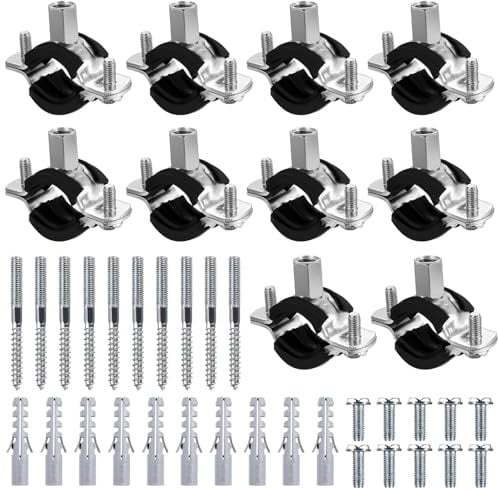 Peygre 10 Stück Rohrschellen Set, verzinkt, 3/4 Zoll (26-32 mm) | Inkl. Kunststoff-Schutzpad, Aufhängebolzen und Dübel, für universelle Rohrbefestigung und sichere Installation