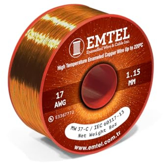 Emtel 1,15 mm (17 AWG) - 225 gr (8 oz) - 19 metros de alambre de cobre esmaltado - Clase de calor 220 °C (428°F) - Alambre de bobinado de doble aislamiento para motores eléctricos, transformadores y