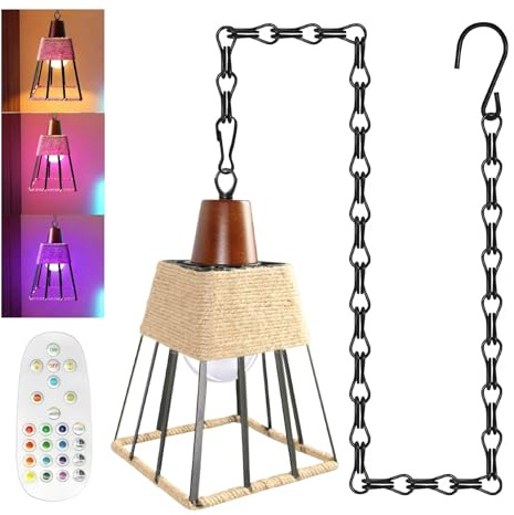 ZRLXFM Portable Battery Operated Pendant Light, Outdoor Wireless Dimmable Lighting with Remote and Square Lampshade, E27 Lamp Holder with 39 Hanging Adjustable Chain