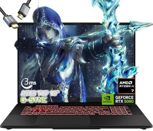 ASUS TUF Gaming Laptop A18 pollici - AMD Ryzen 7 260 Beat i9-13905H - 32GB RAM| 2TB SSD -NVIDIA RTX 5000-18 WUXGA Display 144Hz - Tastiera RGB retroilluminata - USB Type-C - Fotocamera FHD - Cavo