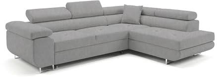 Ecksofa mit Schlaffunktion PASTI L-Form, Sofa Couch mit Bettkasten, 3-Sitzer Eckcouch, Schlafsofa für Wohnzimmer, Big Sofa Couch mit Schlaffunktion (Easy Clean Hellgrau, Ottomane Rechts)