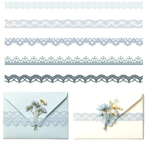 Nymora 40 Pcs Scrapbook Stickers, Gray-Blue Lace Stickers for Scrapbook Supplies, Laptop, Journal Accessories, Vintage Cutout Tape Embellishments for Photo Frame Crafts