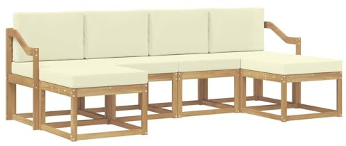 vidaXL Outdoor-Sofagarnitur mit Kissen 6 pcs Weiß und Creme Polyester, Modernes, wetterfestes Sofa-Set für draußen, stylische Gartenmöbel, minimalistische Lounge für Coole Entspannung im Garten
