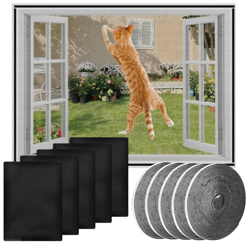 5 Sets 130 x 150 cm Detachable Window Screen for Cat Guard, Mosquito Net | Self-Adhesive Fly Screens for Windows, DIY Window Netting for Insects Can Be Cut and Fit Without Drilling for Insect Mesh