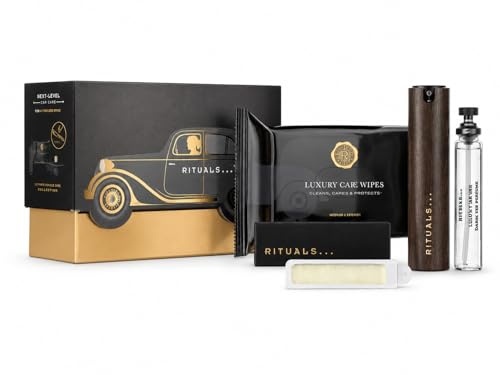 RITUALS Luxury Car Air Freshener Velvet Oudh Gift Set – Includes Car Perfume Spray, Wipes, 2 Refills and Wooden Holder – Private Collection