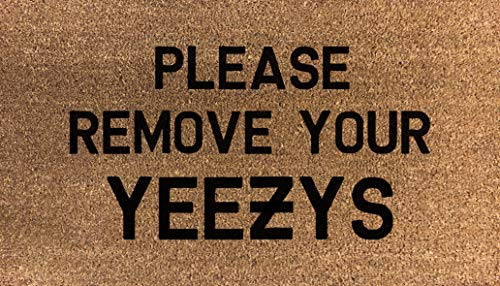 Artisan Kiss PLEASE REMOVE YOUR YEEZYS Stencilled Coir Internal Door Mat 70x40cm wedding gift house warming party birthday present