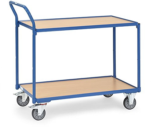 Fetra - Tischwagen 1000 x 600 mm mit 2 Lädeflächen aus Holzwerkstoffplatten - Stahlrohrkonstruktion blau pulverbeschichtet