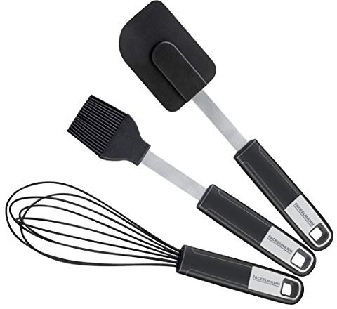FACKELMANN Back-Set Sense, Backzubehör aus hochwertigem Kunststoff und Silikon mit langlebigem und rutschfestem Soft-Touch-Griff, (Farbe: Schwarz/Silber), Menge: 1 x 3er Set
