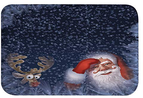 A.Monamour Badematten Badteppiche Badvorleger Lustig Rentiere Santa Claus Bokeh Hintergrund Weihnachten Urlaub Dekor Flanell Anti-Rutsch Türmatte Runner Teppiche Matte Für Badezimmer Bad Küche 40x60cm