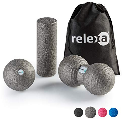 Relexa Faszienset MINI - 4-Teiliges Set Zur Massage Bei Rückenschmerzen & Als Fitness-Training Zubehör - Angenehmes Material & Recyclebar - Grau
