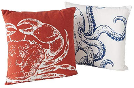 CasaJame Maritime Kissen Set, Krabben- und Oktopus-Design, 45x45 cm, Dekokissen aus Polyester-Baumwolle, ideal für Wohnzimmer, Schlafzimmer, Terrasse