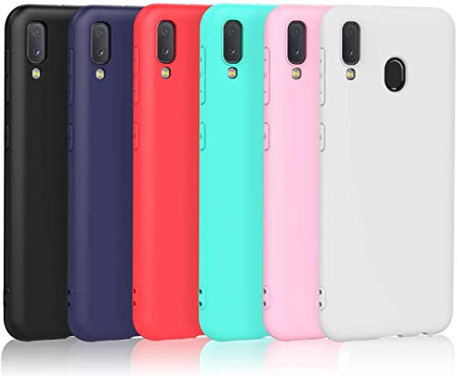 Pack de 6,Flexible Silicone Housse pour Samsung Galaxy A20e Coque Silicone TPU Ultra Mince Silicone en Souple Housse Anti-Choc Anti-Rayures Protection Etui(Noir, Blanc, Bleu Foncé, Rouge, Rose, Vert)